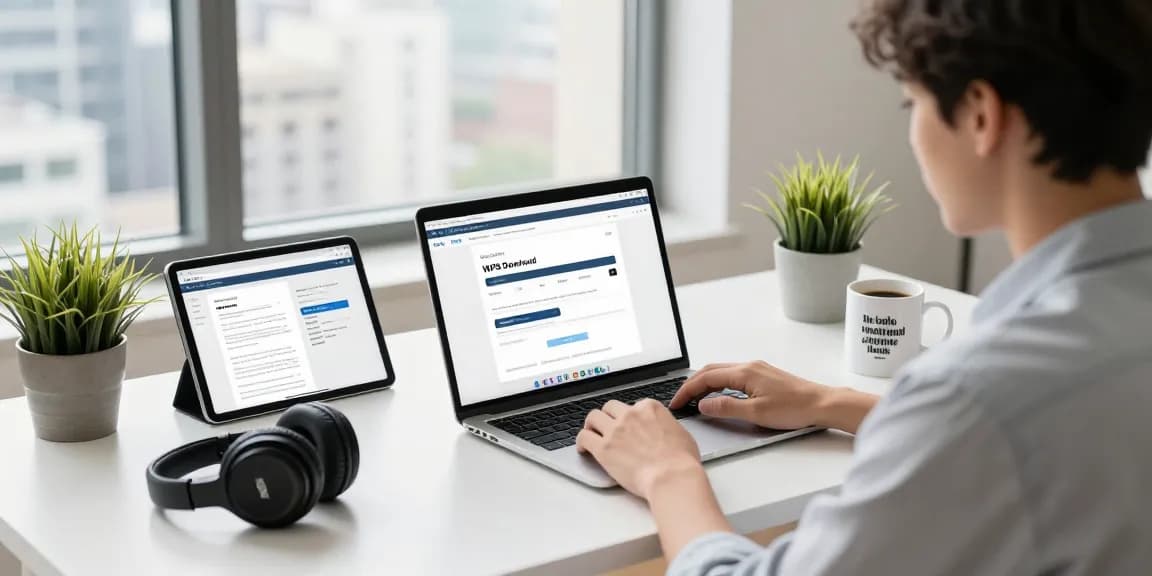 WPS Download featured in a modern home office workspace, showcasing a productive setting.